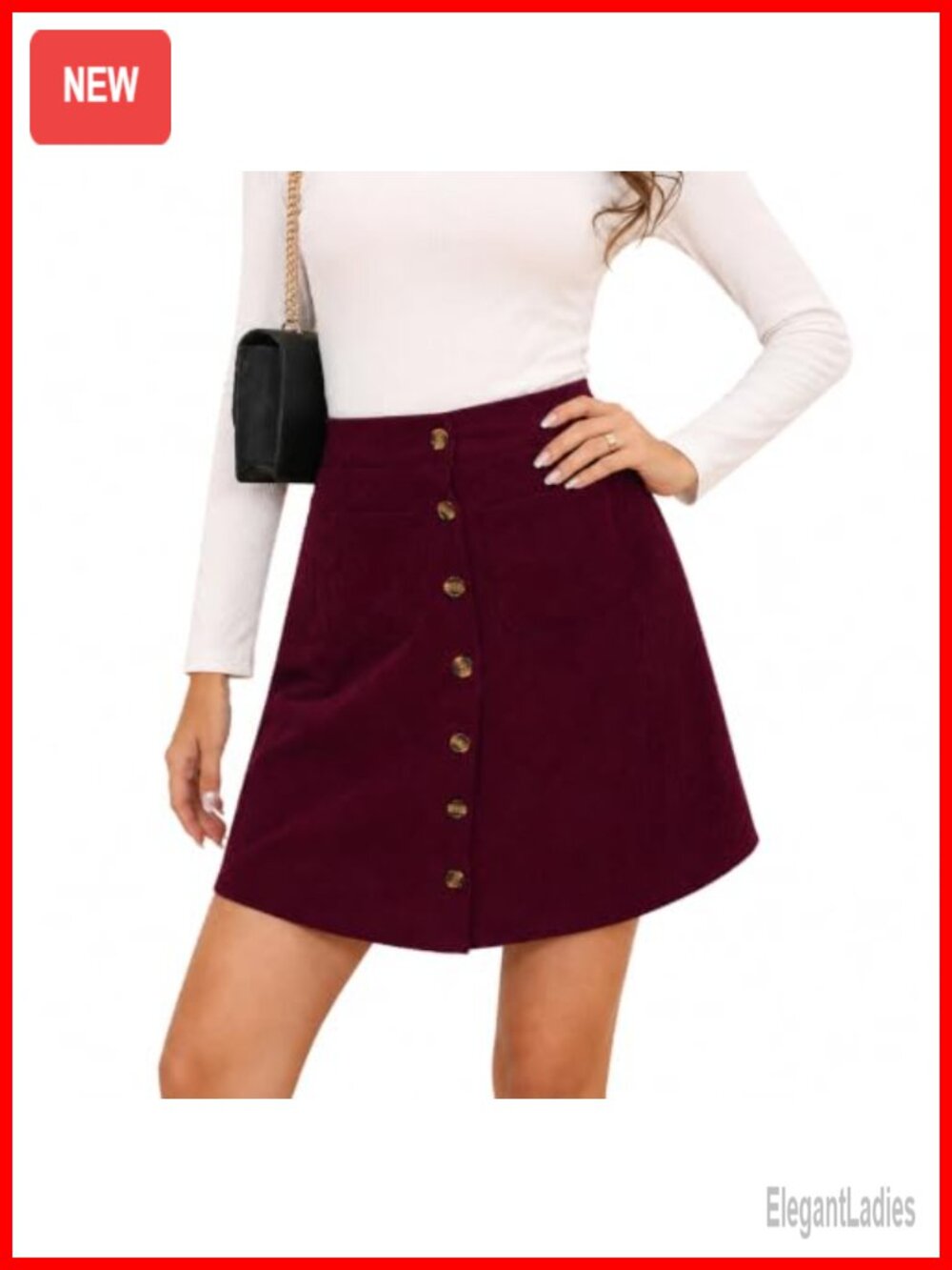 Corduroy High Waist A-Line Mini Skirt with Pockets